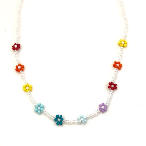 URBAN OUTFITTERS Flower Beaded Necklace Dainty Choker Multicolored NWT - Picture 1 of 14